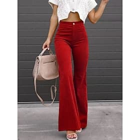 Women's Trousers Corduroy Pants Flared Pants Casual Pants Vacation Fashion Streetwear Full Length High Waist Plain Pocket High Cut Comfort Soft Outdoor Micro-e