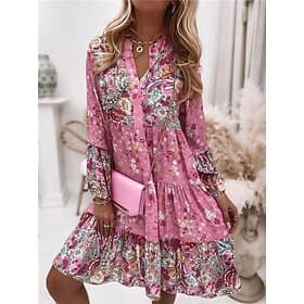 Femmes Mini Robe Robe bohème Robe Décontractée Robe de Printemps Vacances Streetwear Vacances Rue Fête Coupe régulière Fleuri manche longue Col fendu Bleu Rose