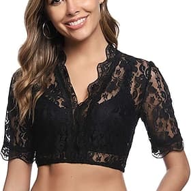 Oktoberfest Dentelle Pantacourt Blouse Dirndl Femme de ménage Bavarois Allemand Munich Prairies Femmes Carnaval Soirée Tissu de style traditionnel