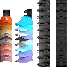 2 Packs Hat Organizer for Baseball Caps, Hat Rack for Wall with Strong Adhesive Hold up to 20 Hats, Hat Hanger Holder Display for Door Closet, Cap Organizer St
