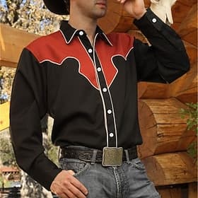 Men's Graphic Prints Shirt Western Shirt Cowboy Shirt Long Sleeve Fashion Streetwear Designer Daily Outdoor Fall Winter Turndown Print Red