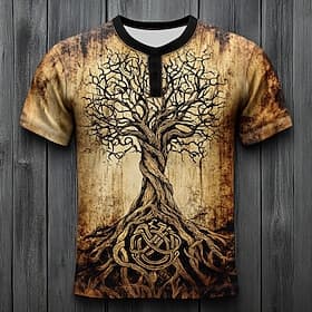 Men's Tree Pattern T Shirt Henley Shirt Short Sleeve Vintage Designer Retro Vintage Casual Daily Street Summer Spring All Seasons Blue Dark Green Purple Orange