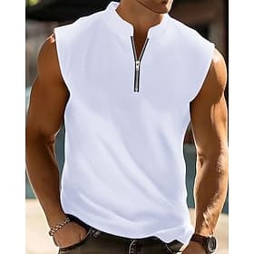 Men's Tank Top Vest Top Undershirt Sleeveless Shirt Sleeveless Quarter Zip Summer Plain Fashion Designer Basic Classic Vacation Street Going out Black Light Bl