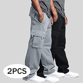 Herren Cargo-Jogginghose Jogginghose Fleecehose Hose Kordelzug Elastischer Bund Mehrere Taschen Einfarbig Warm Feuchtigkeitsableitend Volle Länge Lässig Täglic