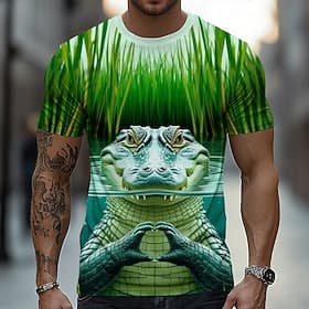 Men's Crocodile Funny T Shirt Short Sleeve T shirt 3D Print Crew Neck Shirt Exaggerated Designer Party Street Casual Green 2# Light Green Mint Green Summer Spr