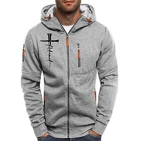 Men's Hoodie Full Zip Hoodie Black White Navy Blue Light Grey Dark Gray Hooded Cross Zipper Pocket Sports Outdoor Daily Holiday Polyester Streetwear Basic Cas