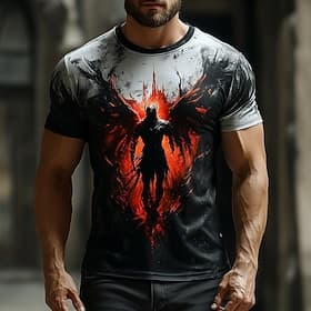 Men's Grim Reaper Angel Devil T Shirt Short Sleeve T shirt 3D Print Crew Neck Shirt Fashion Exaggerated Designer Party Street Casual Black Red Blue Summer Spr