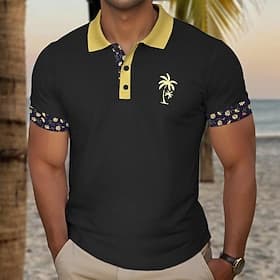 Kentucky Derby Men's Plaid Palm Tree Textured Golf Shirt Short Sleeve Polo Shirts Collared Shirts Casual Beach Wear Vacation Wear Tropical Wear Party Outfits 3