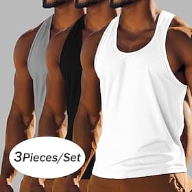 Men's Tank Top Vest Undershirt Sleeveless Shirt Sleeveless Crewneck Summer Solid Color Plain Fashion Classic Comfortable Multi-pack Casual Gym Street A H Top T
