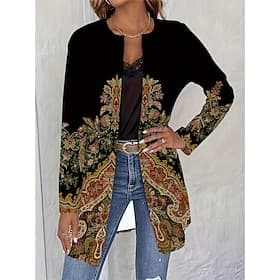 Femmes Veste Décontractée Confortable Respirant Avec Poches Front ouvert Élégant ancien Mode Quotidien Géométrique Vacances Tenue quotidienne Ouvert devant Rég