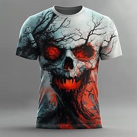 Herren Schädel 3D Flamme T Shirt Kurzarm T-Shirt 3D-Druck Rundhalsausschnitt Hemd Übertrieben Designer Horror Party Straße Lässig Weiß Rote Blau Sommer Frühlin