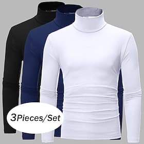 3 Pack Men's T Shirt Turtleneck shirt Long Sleeve Shirt Long Sleeve Rolled collar Fall Fall Winter Plain Lightweight Basic Classic 3-Piece Outdoor Casual Spor