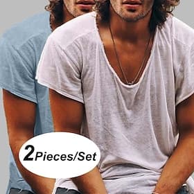 2 Piece Men's 100% Cotton T Shirt Casual Style Bamboo T-shirt Short Sleeve Crew Neck Spring Summer All Seasons Plain Fashion Casual Comfortable Multi-pack Str
