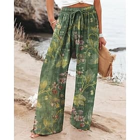 Women's Wide Leg Pants Trousers Palazzo Pants Fashion Boho Full Length High Waist Flower Drawstring Elastic Waist Print Breathability Comfortable Street Daily