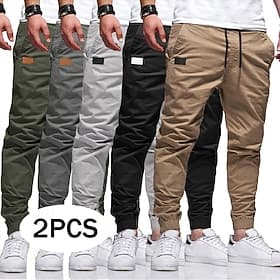 Men's Cargo Pants Cargo Trousers Joggers Trousers Chino Pants Drawstring Pocket Elastic Cuff Plain Full Length Sports Outdoor Running Vacation Streetwear Light