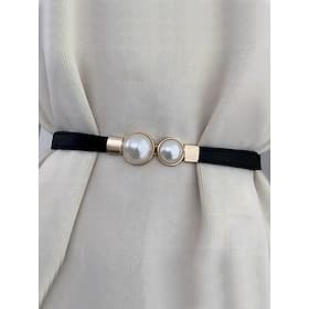 Elastischer Taillengürtel für Damen mit Perlenschnalle – schmaler, verstellbarer Kleidergürtel aus Polyester im eleganten Vintage-Stil für Damen, geeignet für