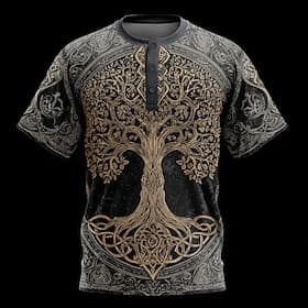 Herren Wikinger T Shirt Henley Hemd Kurzarm Designer Retro Vintage Lässig Täglich Straße Sommer Frühling Ganzjahres Blau Grün Purpur Khaki Henley Henley T-Shir