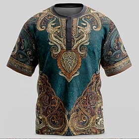 Homme Viking T-shirt Chemise Henley Manche Courte Viking Designer Rétro Vintage Occasionnel Quotidien Rue Été Printemps Toutes saisons Bleu Vert Claire Vert fo