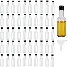 50pcs Mini Liquor Bottles with Funnel and Lids, 50ml/1.7oz Clear Plastic Bottles for Alcohol, Party Favors for Wedding, Birthday, Beer Festival, Bar Events