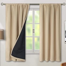 Curtain Deapes Full Blackout Coated Curtains Thermal Insulated and Noise Reducing Window Panels for Bedroom or Living Room Light Blocking Drapes