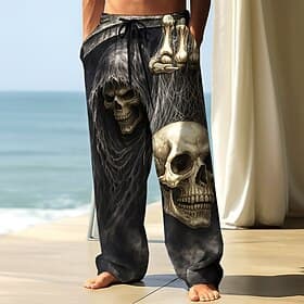 Pantalones de hombre pantalones holgados pantalones casuales pantalones de cintura elástica con cordón pantalones similares a lino con bolsillos disfraces de c
