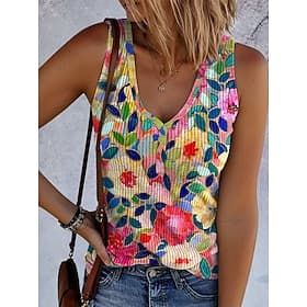 Damen Camisole-Tanktop Druck Blumen Grafik Vintage Tropisch Stilvoll Ärmellos Ärmellos V Ausschnitt Normale Oberteile Täglich Rote Purpur Orange Sommer Frühlin