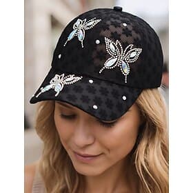 Atmungsaktive Damen-Baseballkappe aus Mesh mit Blumen-Strass – elegantes Schmetterlingsdesign, ideal für modische Freizeit, Outdoor-Aktivitäten und Partys