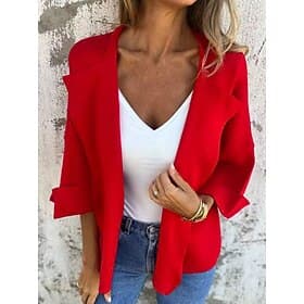Women's Casual Jacket Comfortable Breathable Oversized Fashion Daily Plain Outdoor Casual Daily Open Front Regular Lapel Regular Fit Long Sleeve Outerwear Red