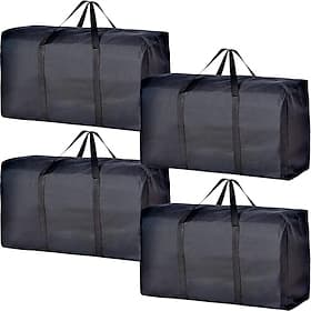 4-Pack Extra Large Moving Bags with Strong Zippers and Handles, Heavy Duty Storage Totes for Clothes, Travel, and Relocation, Space-Saving Organizer Bags for P