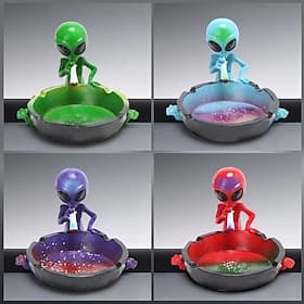 Alien Ashtray Statue, Creative ET Resin Figurine for Home Garden Patio Decor, Funny Outdoor Alien Sculpture Ash Tray for Smokers, Halloween UFO-Themed Decorati