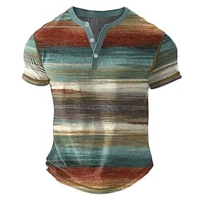 Homme Abstrait Rayures horizontales Chemise Henley T-shirt gaufré Manche Courte Quotidien Rétro Vintage Classique Sport en Plein Air Occasionnel Fête Printemps