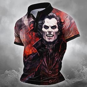 Men's Monster Polo Short Sleeve Polo Shirts Collared Shirts Casual Horror Dark Athleisure Streetwear Festival Outfit Buttons Summer Black Red Orange