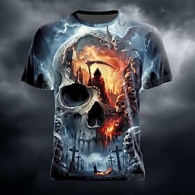 Schädel Herren Skull 3D T-Shirt Kurzarm T-Shirt 3D Druck Crew Neck Shirt Mode Übertrieben Täglich Party Street Casual Blau Lila Grün Sommer Frühling Kleidung B