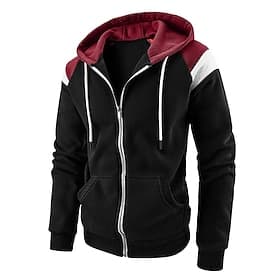 Homme Sweat à capuche Sweat à capuche zippé intégral Noir Rouge bleu marine Kaki Gris foncé À capuche Bloc de Couleur Patchwork Avec Poches Cordon de serrage S