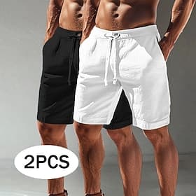 Voor heren Korte broek Linnen korte broek Zomer korte broeken Strandshorts Trekkoord Elastische taille Multipack Effen Comfort Ademend Knielengte Buiten Dageli