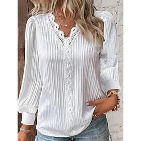 Women's Lace Shirt Lace Patchwork Solid Color Elegant Stylish Basic Long Sleeve V Neck Regular Tops Daily White Red Purple Orange Green Summer Spring Fall