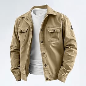 Herren Cargo-Jacke Taktische Jacke Arbeitsjacke Lässig Ausgehen Windjacke Innentasche Frühling Herbst Einfach Mode Klassisch Hemdkragen Regulär Marineblau Khak