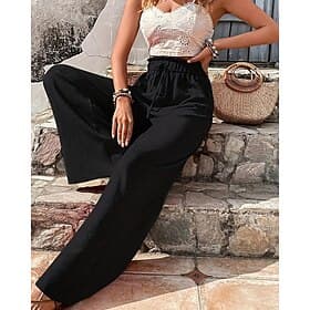 Femmes Jambe large Pantalons Pantalon palazzo Mode Streetwear Longueur complète Taille haute Uni Taille Élastique Respirabilité Confortable Rue Tenue quotidien
