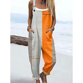 Women's Jumpsuit Active Graphic Sleeveless Straight Daily Vacation Loose Fit Yellow Pink Orange Summer