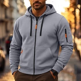 Homme Sweat à capuche Noir Kaki Gris Clair Gris foncé À capuche Uni Fermeture éclair Bloc de Couleur Sport Loisir Occasionnel Quotidien Frais Occasionnel Athl