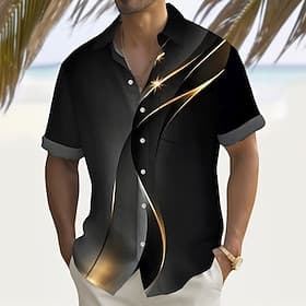 Herren Geometrisch Farbverlauf Wellen Hemd Sommerhemd Knopfhemd Kurzarm Modisch lässig Outdoor Urlaub Alltagskleidung Sommer Frühling Umlegekragen 3D-Druck Hem