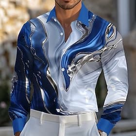 Men's Marble Abstract Liquid Art Satin Shirt Dress Shirt Long Sleeve Fashion Casual Vacation Dailywear Summer Spring Fall Turndown 3D Print Button Up Shirts Bl