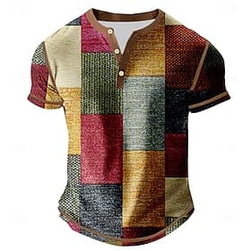Herren Grafik Farbblock Henley Hemd T-Shirt Kurzarm Vintage Mode Designer Lässig Täglich Outdoor Frühling Herbst Ganzjahres Grau Rote Henley Henley T-Shirt