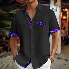 Homme Chemise Chemise en lin Chemise d'été Chemise de Plage Chemise Boutonnée Occasionnel Fête Noir Bleu Violet Vert Manche Courte Col Rabattu Été Vêtement Ten