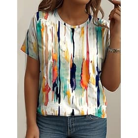 Damen Übergröße Oberteile T Shirt Grafik Abstrakt Druck Kurzarm Rundhalsausschnitt Lässig Täglich Polyester Sommer Frühling Weiß Blau