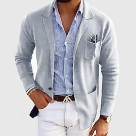 Men's Casual Jacket Casual Daily Comfortable Button Pocket Spring Fall Solid Color Fashion Casual Peaked Lapel Regular Regular Fit Dark Gray Black Blue khaki