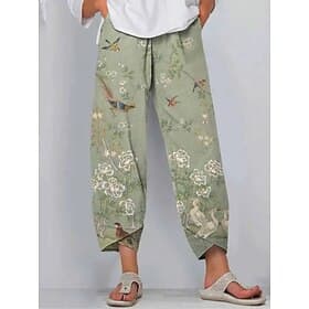 Women's Chinos Summer Pants Pants Trousers Active Casual Daily Long High Waist Floral Pocket Elastic Waist Printing Breathability Soft Micro-elastic Vacation S
