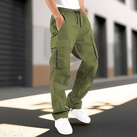 Men's Cargo Pants Trousers Elastic Waist Drawstring Multi Pocket Plain Wearable Outdoor Daily Camping Hiking Fashion Classic Black Army Green