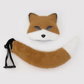 realistisches Fuchsmasken- und Pelzschwanz-Set – Cosplay-Kostümzubehör, Tiermaske und Schwanz für Halloween, Partys und Bühnenauftritte
