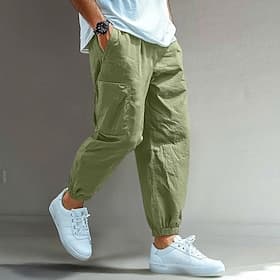 Herren Cargo-Hosen Leinenhosen Hose Shorts Sommerhose Elastischer Bund Einfach Komfort Atmungsaktiv Volle Länge Lässig Täglich Ferien Urlaub Mode Schwarz Weiß